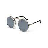 Retro Steampunk Circle Vintage Round Flip Up Sunglasses